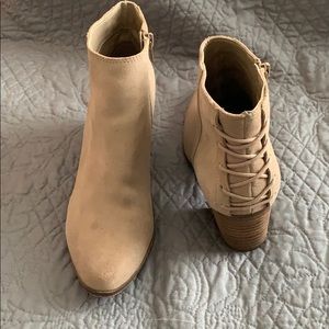 EUC- Aldo Tan Suede Bootie w/ Lace Up Heel